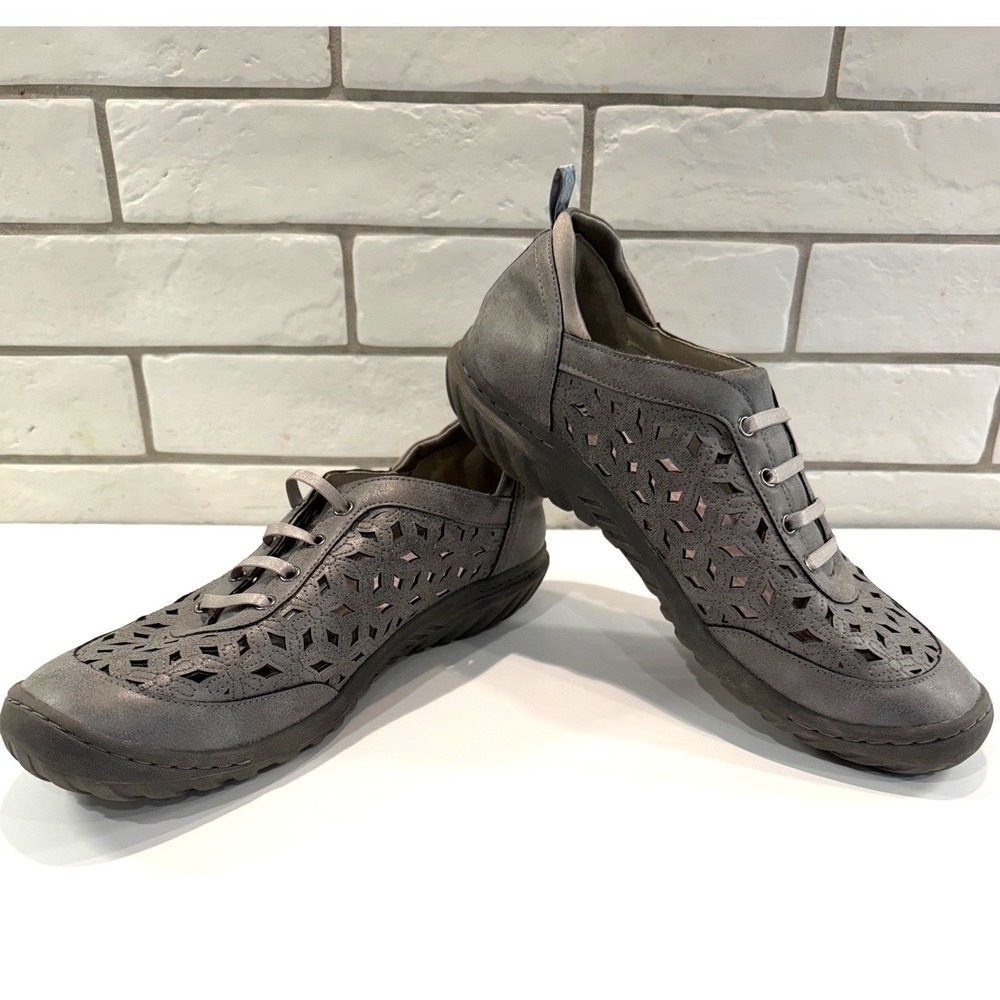 JBU Oasis B2OAS56 Sneakers Womens 12M Gray Laser Cut Floral Memory Foam Walking
